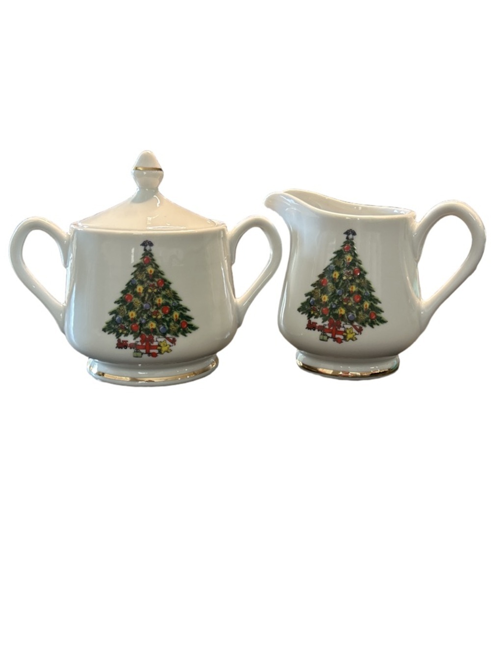 VTG Jamestown China Christmas Treasure Sugar Bowl & Creamer Set 24K Gold Japan